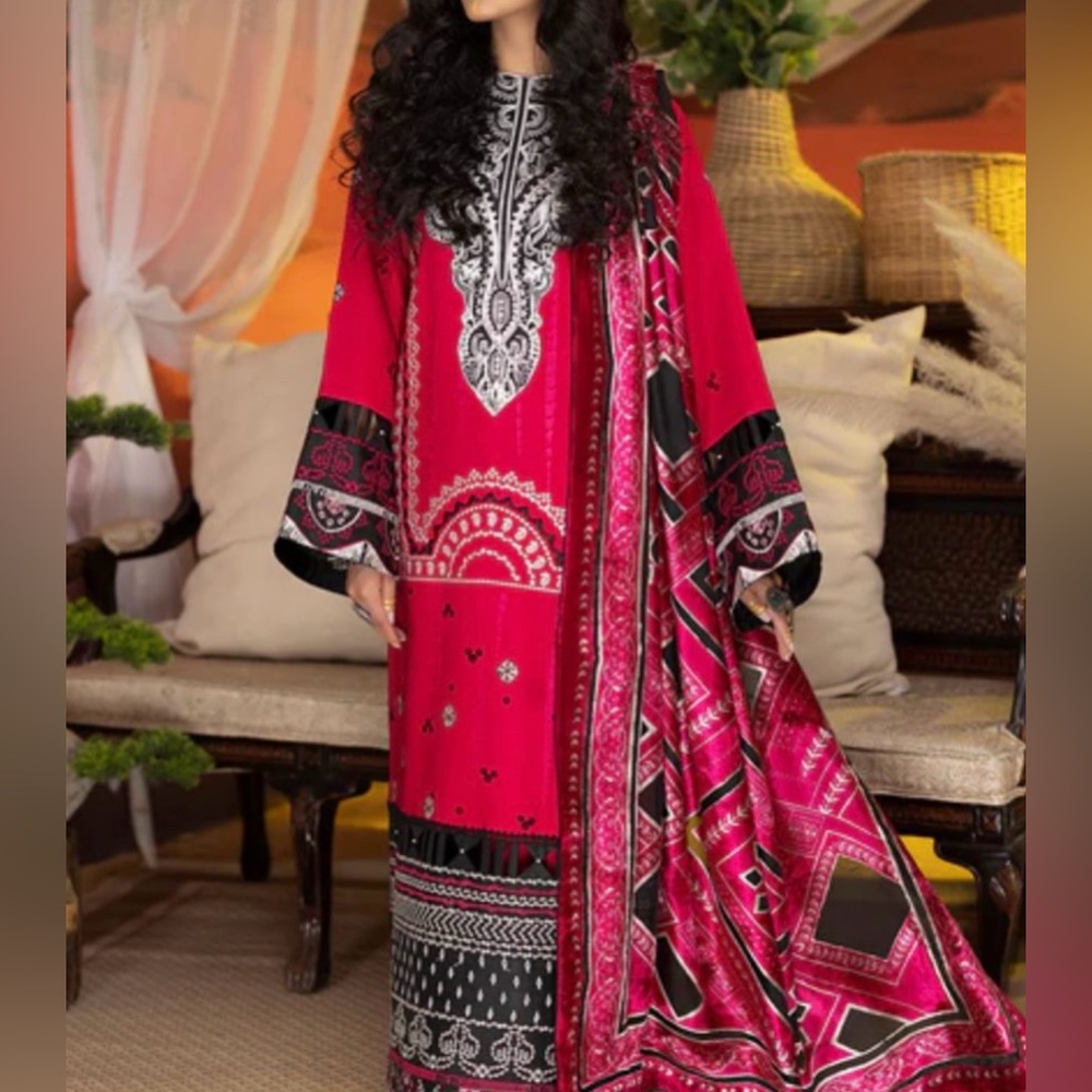 Pakistani Indian dress embroidered with velvet shawl